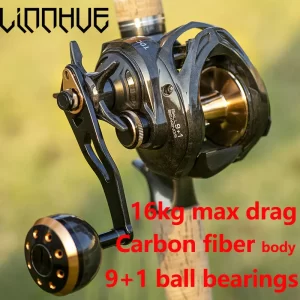 LINNHUE TDC300 Baitcasting Reel Magnetic Brake Reel Carbon Fiber Body 16KG 6.3:1 Drag Power Handle Pesca Fishing Reel