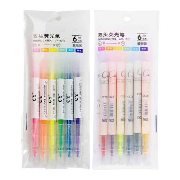 6pcs Double Ended Pastel Colors Highlighters - Image 2