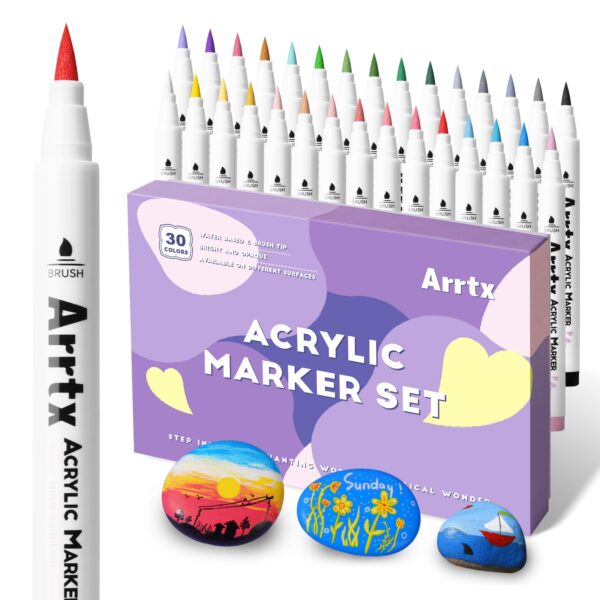 30 Permanent Colors Acrylic Brush Marker Pens