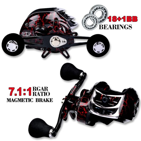 Baitcasting Reel All Metal Spool 18+1BB 10kg/22LB Max Drag Force Speed Ratio 7.1:1 Magnetic Metal Casting Fishing Reel - Image 2