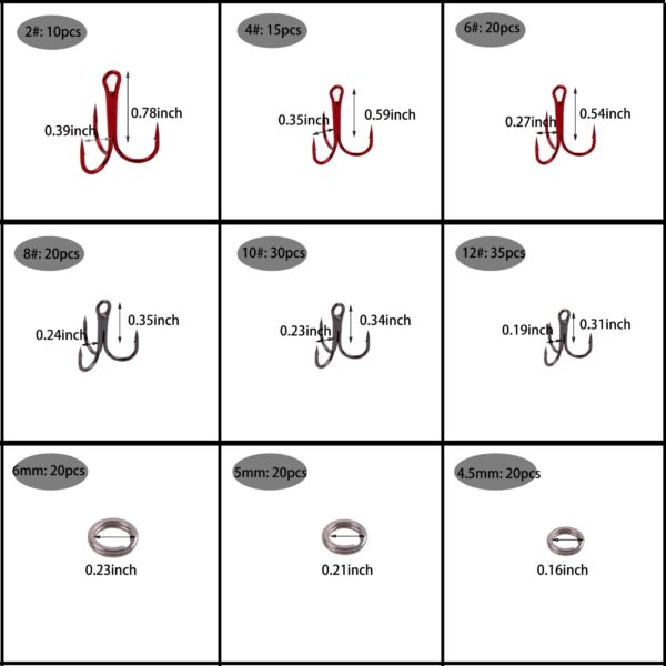 190Pcs/Box Treble Hooks Split Rings Kit High Carbon Steel - Image 2