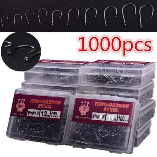 1000Pcs Fish hooks High Carbon Steel Fish Hooks 3#-12# 10 Sizes