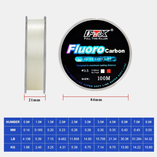 FTK 100m Fluorocarbon Fishing Lure Line 4.13-34.32LB Carbon Fiber Leader Fly Fishing Line Super Soft Line Pesca - Image 3