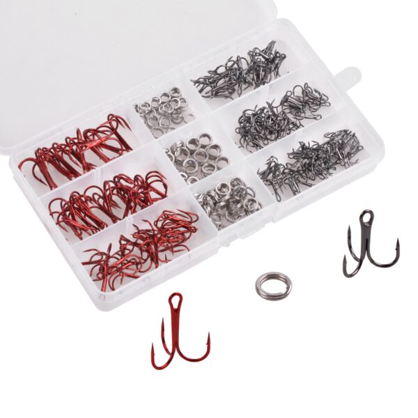 190Pcs/Box Treble Hooks Split Rings Kit High Carbon Steel