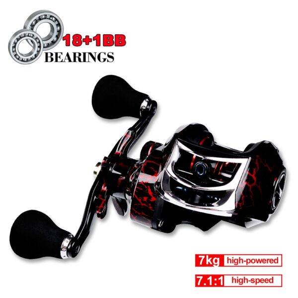 Baitcasting Reel All Metal Spool 18+1BB 10kg/22LB Max Drag Force Speed Ratio 7.1:1 Magnetic Metal Casting Fishing Reel - Image 3