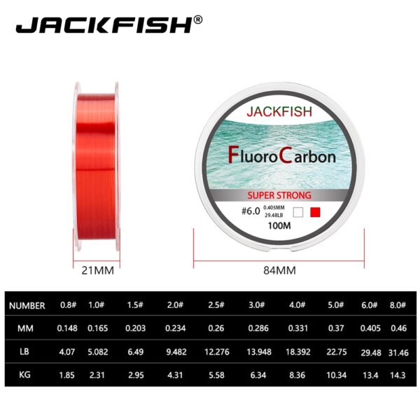 JACKFISH 100M Fluorocarbon Fishing Line  red/clear two colors 4-32LB Carbon Fiber Leader Line - Image 2