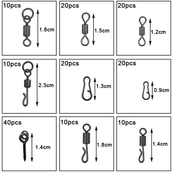 420Pcs/Box Fishing Tackle Kit Including Swivels Hooks Anti Tangle Sleeves Hook Stop Beads Boilie Bait Screw Accessories - Image 4