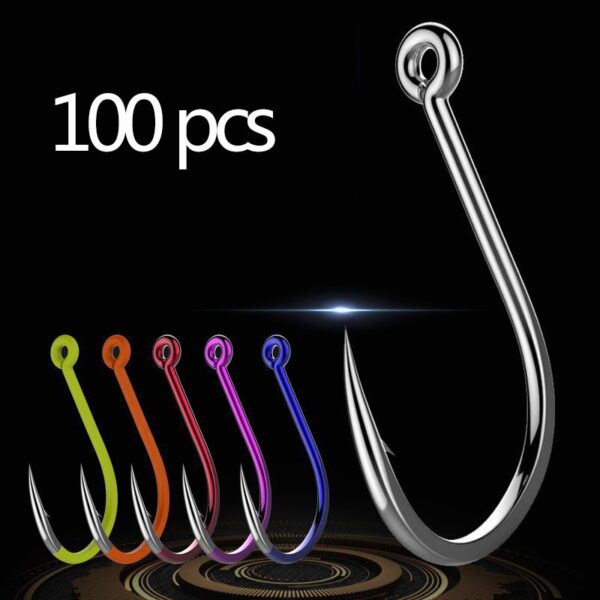 100 pcs 2#-22# Barbed Fish Hook with Ring Circle