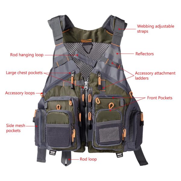 Bassdash Breathable Fishing Vest Outdoor Sports Fly Swimming Adjustable Vest Fishing Tackle - Image 3