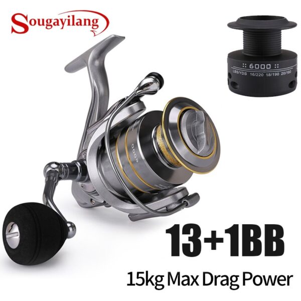 Sougayilang 13+1BB Spinning for Fishing Reels 8KG Max Drag with Free Spool Tube for Spinning Pesca Fishing Accessories