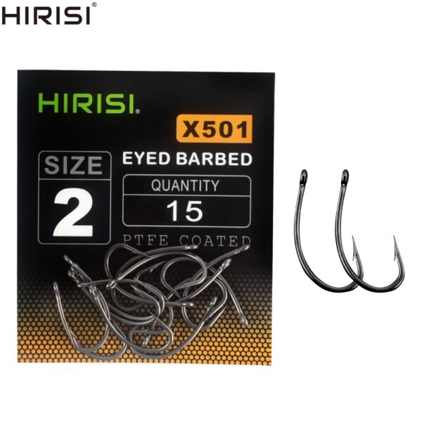 15pcs PTFE Coated High Carbon Stainless Steel Barbed Fish Hook With Eye